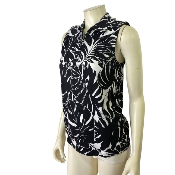 Rafaella $49 Sleeveless Black & White Leaf Print Collared Polo Shirt XL NWT - Picture 7 of 12